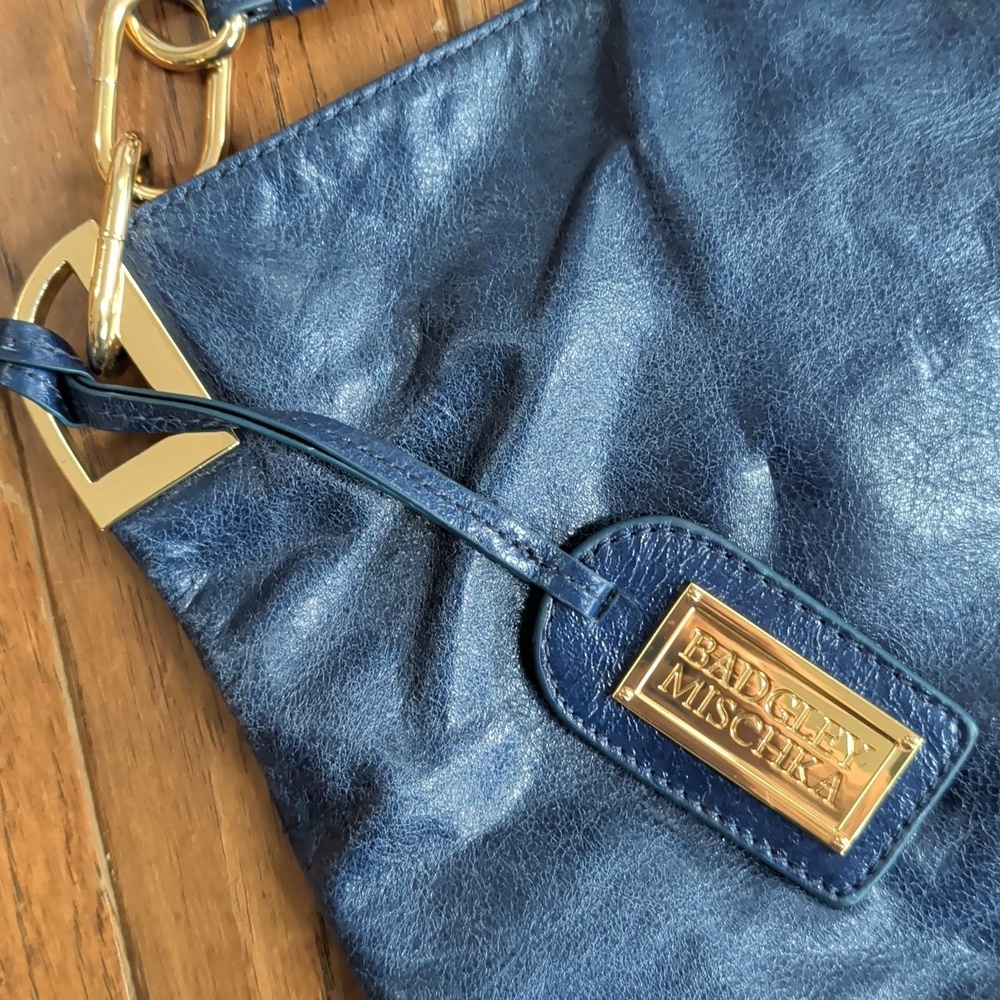 Badgley Mischka Hobo Blue Leather Shoulder Bag - Picture 4 of 8